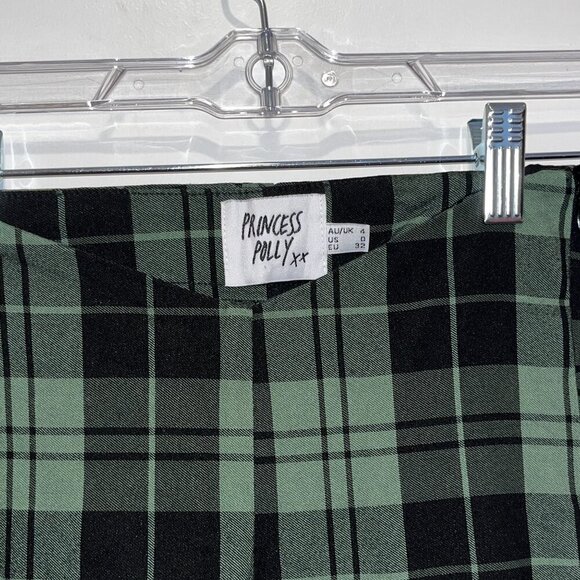 Princess Polly Green & Black Plaid High-Waisted Women's Pants Size 0 - Picture 5 of 14